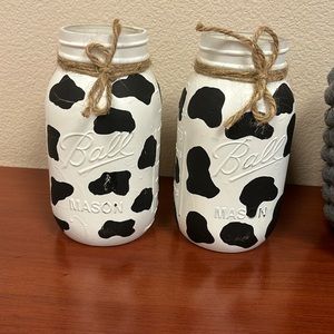 Cow print hand painted mason jars